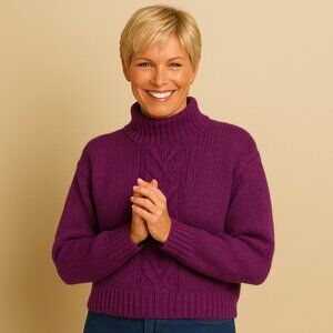 Laurice Vintage 80s Purple Mohair Blend Mock Neck Cable Knit Sweater Women Small